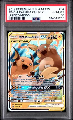 2019 Pokemon S&M Raichu & Alolan Raichu Gx Unified Minds #54 PSA Gem Mint 10 - Image 1