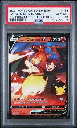 2021 POKEMON SWSH BLACK STAR PROMO CELEBRATIONS COLL LANCE'S CHARIZARD V PSA 10 - Image 1