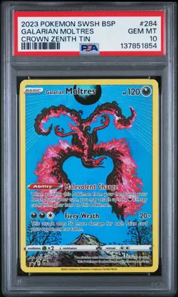 2023 POKEMON SWSH BLACK STAR PROMO CROWN ZENITH TIN #284 GALARIAN MOLTRES PSA 10 - Image 1