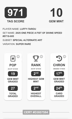 One Piece Luffy-Tarou SP OP11 a Fist of Divine Speed English TAG Gem Mint 10 - Image 3