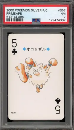 Pokemon Silver Playing Cards Primeape 5 of Clubs #057 PSA 7 - Image 1