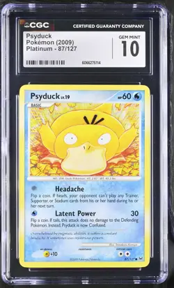 CGC 10 GEM MINT Psyduck 2009 Platinum 87/127 Pokemon Card - Image 1