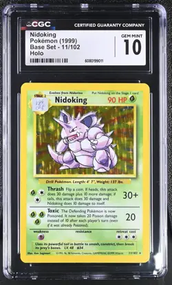 CGC 10 GEM MINT Nidoking 1999 Base Set 11/102 Holo Pokemon Card - Image 1
