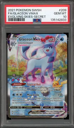 Pokemon Glaceon VMAX Evolving Skies Secret Rare Full Alt Art #209 PSA 10 - Image 1