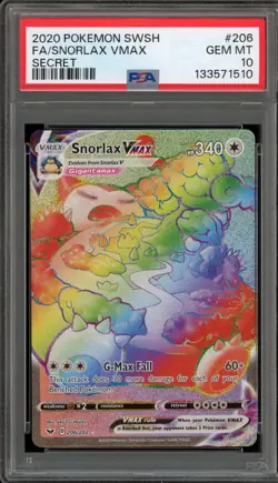 Pokemon Snorlax Vmax Sword & Shield Secret Rare Full Art #206 PSA 10 Gem Mint - Image 1