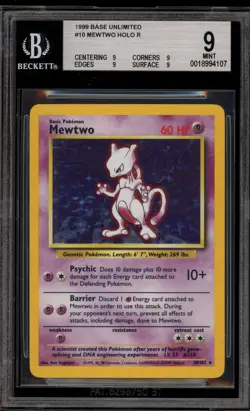 Pokemon Mewtwo Base Set Unlimited Holo Rare #10 BGS 9 Mint - Image 1