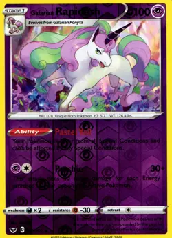 Pokemon TCG Galarian Rapidash Reverse Holo Rare, Sword and Shield Base - Image 1