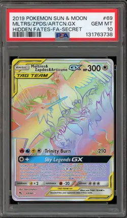 Pokemon Moltres & Zapdos & Articuno GX Hidden Fates Secret Rare #69 PSA 10 - Image 1