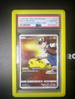 Pokemon Red's Pikachu P.M. Center 20th Ann. JPN Full Art Promo 270/SM-P PSA 10 - Image 1