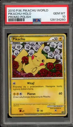 Pokemon Pikachu World Coll. POLISH Holo Japanese Back PSA 10 Gem Mint - Image 1