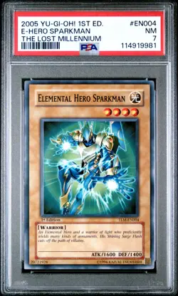 2005 YU-GI-OH! TLM | 1ST EDITION #EN004 ELEMENTAL HERO SPARKMAN PSA 7 - Image 1