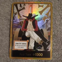 Dracule Mihawk OP14 Gold Don!! Azure Sea's Seven One Piece Card English NM - Image 1