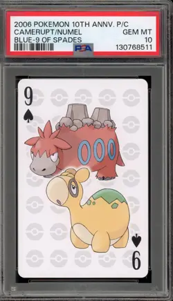 Pokemon 10th Ann. Playing Cards Camerupt/Numel Blue 9 of Spades PSA 10 - Image 1