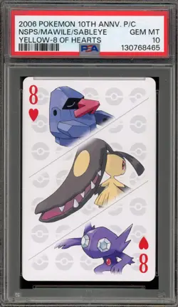 Pokemon 10th Ann Playing Cards Nosepass/Mawile/Sableye Yellow 8 of Hearts PSA 10 - Image 1