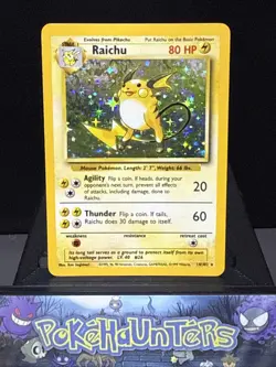 Pokemon Card Raichu 14/102 Base Set WOTC Holo Rare Light Play - Image 1