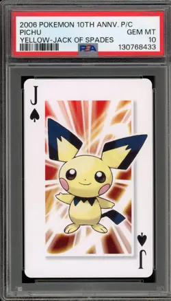 Pokemon 10th Ann. Playing Cards Pichu Yellow Jack of Spades PSA 10 - Image 1