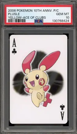 Pokemon 10th Ann. Playing Cards Plusle Yellow Ace of Clubs PSA 10 - Image 1