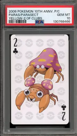 Pokemon 10th Ann. Playing Cards Paras/Parasect Yellow 2 of Clubs PSA 10 Gem Mint - Image 1