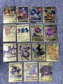 Set of 15 Charizard,Umbreon,Magikarp,Mew&More Gold Foil Fan Art Cards - Image 1