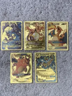 Set of 5 Charizard Gold Foil Fan Art Display Cards - Image 1