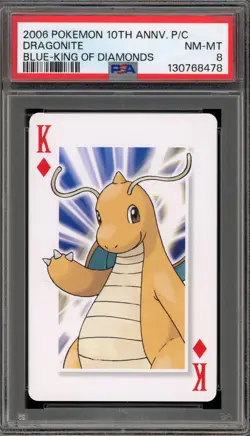 Pokemon 10th Ann. Playing Cards Dragonite Blue King of Diamonds PSA 8 - Image 1