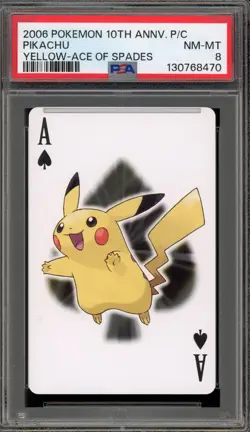 Pokemon 10th Ann. Playing Cards Pikachu Yellow Ace of Spades PSA 8 - Image 1