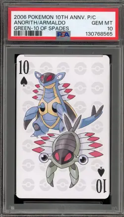 Pokemon 10th Ann. Playing Cards Anorith/Armaldo Green 10 of Spades PSA 10 - Image 1