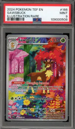 Pokemon Sawsbuck Temporal Forces Illustration Rare #166 PSA 9 Mint - Image 1