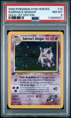 Sabrina's Gengar 2000 Pokemon Gym Heroes 1st Edition PSA 8 #14 - Image 1