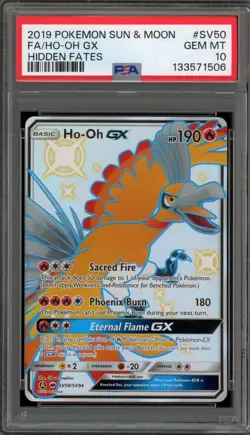 Pokemon Ho-Oh GX Hidden Fates Full Art #SV50 PSA 10 Gem Mint - Image 1
