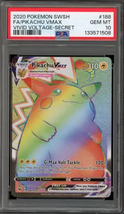 Pokemon Pikachu VMAX Vivid Voltage Secret Rare Full Art #188 PSA 10 Gem Mint - Image 1