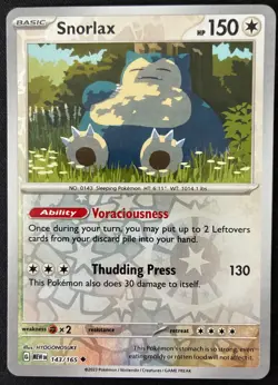 Snorlax 143/165 Reverse Holo Scarlet & Violet 151 Pokemon - Image 1