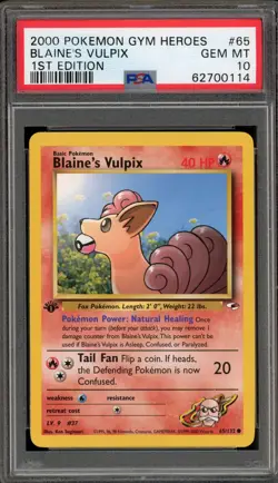 Pokemon Blaine's Vulpix Gym Heroes 1st Edition #65 PSA 10 Gem Mint - Image 1