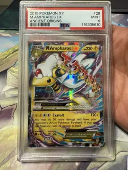 M Ampharos EX 28/98 Ultra Rare Holo Pokemon 2015 Ancient Origins PSA 9 MINT - Image 1