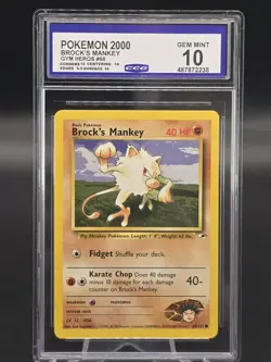 2000 1st Edition Pokemon Brock’s Mankey 68/132 - Gym Heroes - CCG 10 GEM Mint - Image 1