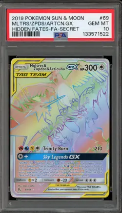 Pokemon Moltres & Zapdos & Articuno GX Hidden Fates Secret Rare #69 PSA 10 - Image 1