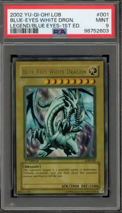 Yu-Gi-Oh! Blue-Eyes White Dragon LOB 1st Edition LOB-001 WAVY FADED PSA 9 Mint - Image 1