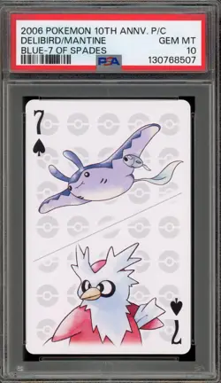 Pokemon 10th Ann. Playing Cards Delibird/Mantine Blue 7 of Spades PSA 10 - Image 1