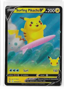 Surfing Pikachu V 008/025 Pokemon Celebrations Sword & Shield Rare Card NM - Image 1