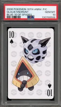 Pokemon 10th Ann. Playing Cards Glalie/Snorunt Blue 10 of Spades PSA 10 Gem Mint - Image 1