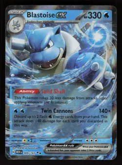 2023 Pokemon Scarlet & Violet 151 BLASTOISE ex Double Rare Holo card no 9/165 #2 - Image 1