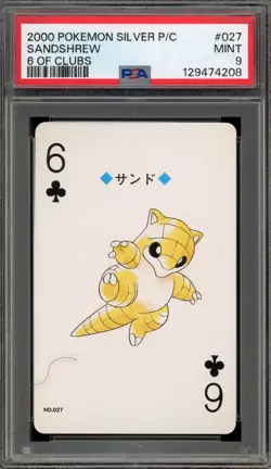 Pokemon Silver Playing Cards Sandshrew 6 of Clubs #027 PSA 9 Mint - Image 1