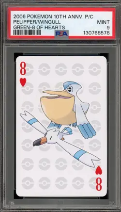 Pokemon 10th Ann. Playing Cards Pelipper/Wingull Green 8 of Hearts PSA 9 Mint - Image 1