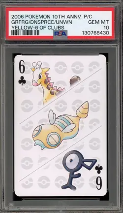 Pokemon 10th Ann. Cards Girafarig/Dunsparce/Unown Yellow 6 of Clubs PSA 10 - Image 1