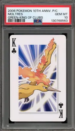 Pokemon 10th Ann. Playing Cards Moltres Green King of Clubs PSA 10 Gem Mint - Image 1