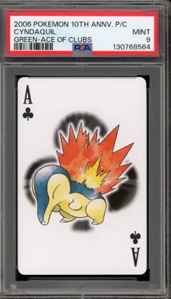 Pokemon 10th Ann. Playing Cards Cyndaquil Green Ace of Clubs PSA 9 Mint - Image 1
