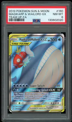 Pokemon TCG Magikarp Wailord GX Holo Ultra Rare Full Art Team Up #160 PSA 8 NM - Image 1