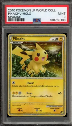 Pokemon Pikachu World Coll. SPANISH Holo Japanese Back PSA 9 Mint - Image 1