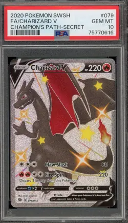 Pokemon Charizard V Champion's Path Secret Rare Full Art #079 PSA 10 Gem Mint - Image 1