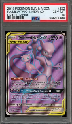 Pokemon Mewtwo & Mew GX Unified Minds Full Art #222 PSA 10 Gem Mint - Image 1